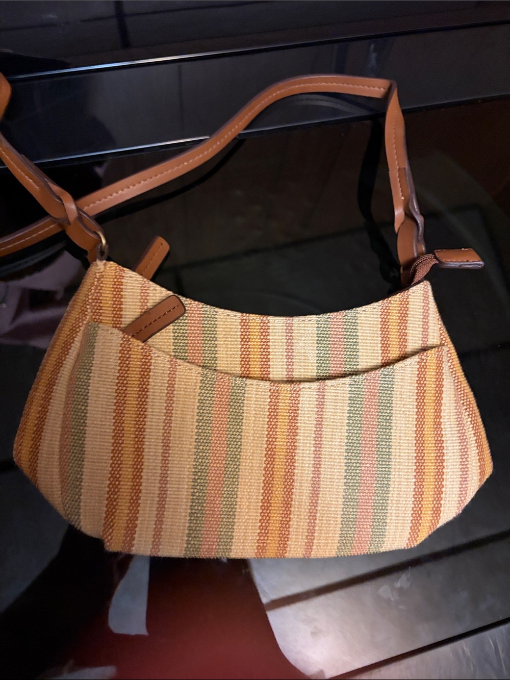 Fossil Striped Woven Shoulder Bag - Tan, Green, Rust